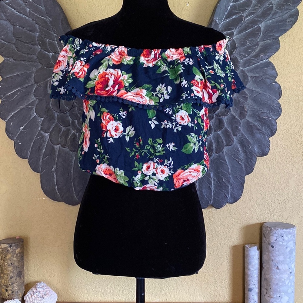 Ambiance Floral Off the Shoulder Crop Top Shirt